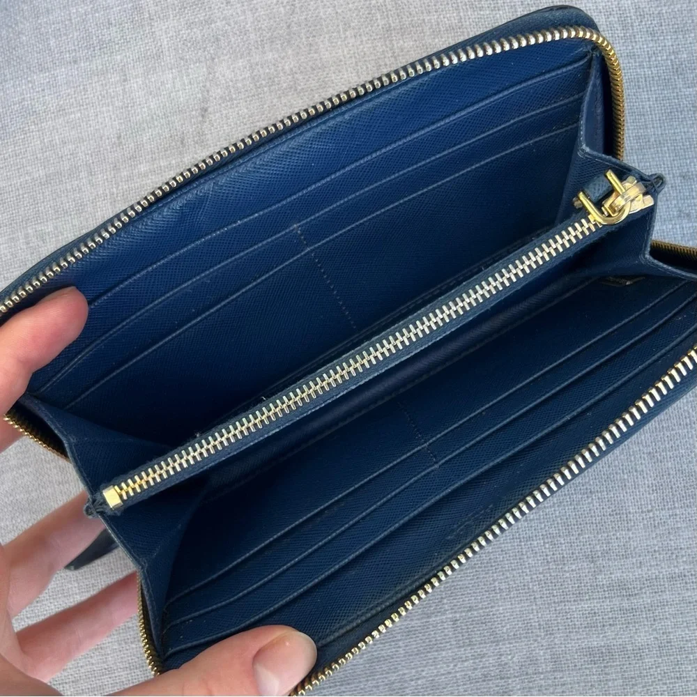 Prada Saffiano Navy Blue Long Wallet